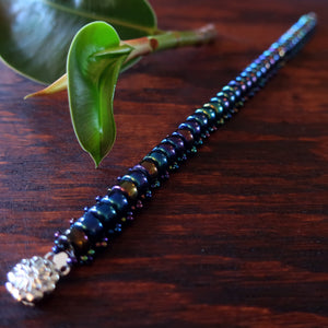 Temple Tree Boho Glass Bead Caterpillar Weave Bracelet - Galactic Blue