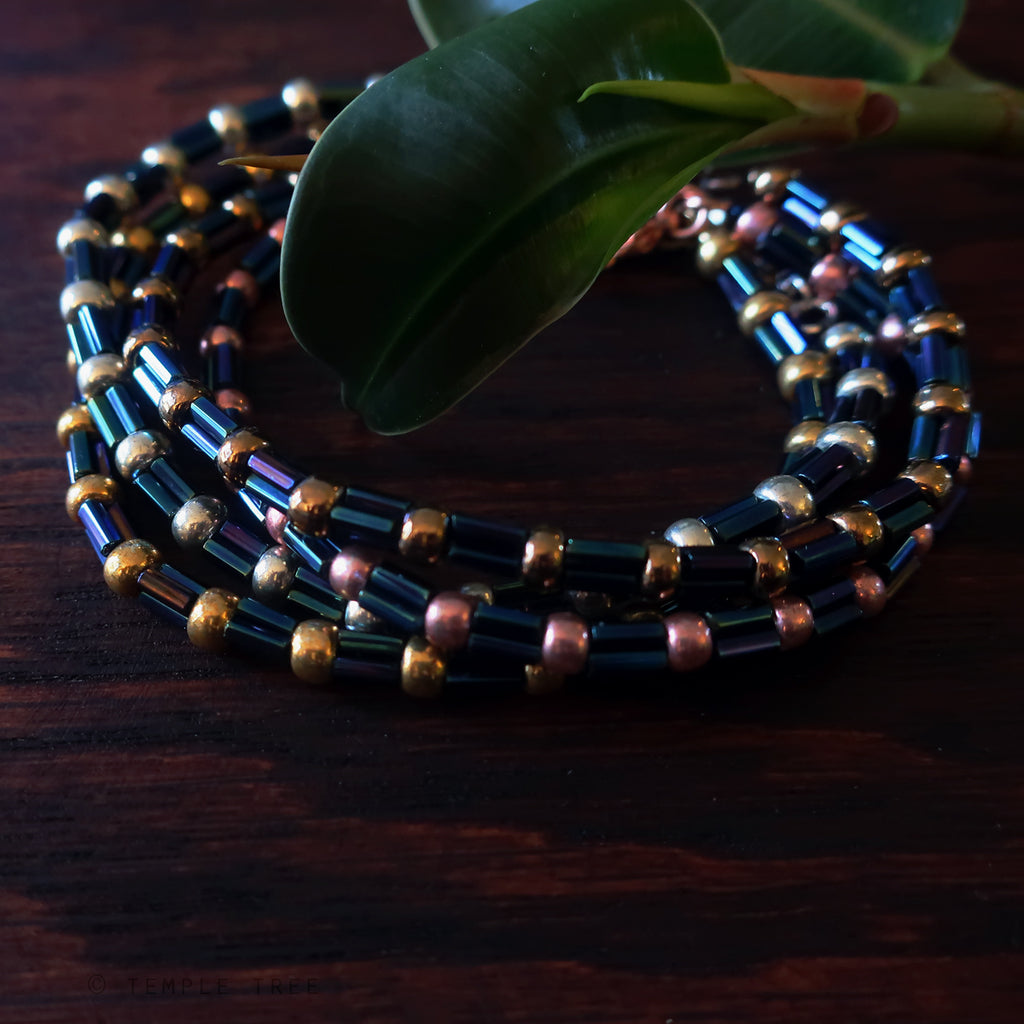 Temple Tree Bamboo Weave Beaded Bracelet - Galactic Blue Bugles