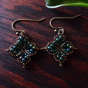 Temple Tree Quatrefoil Mandala Beaded Earrings - Galactic Green