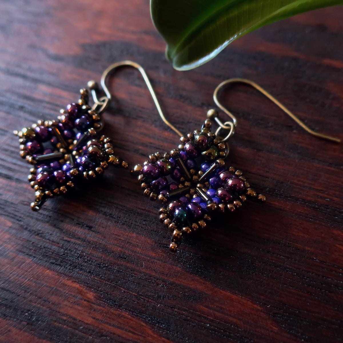 Temple Tree Quatrefoil Mandala Beaded Earrings - Galactic Purple
