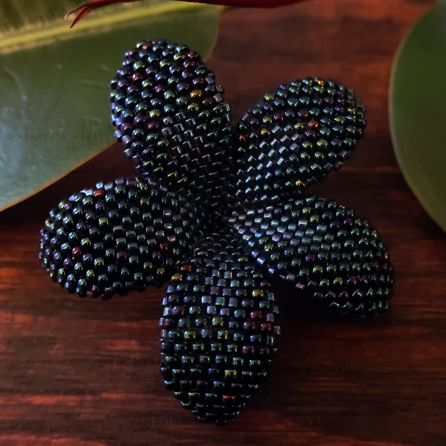 Heart in Hawaii 2 Inch Beaded Plumeria Flower Brooch - Galactic Blue