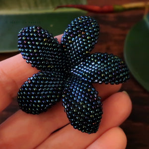 Heart in Hawaii 2 Inch Beaded Plumeria Flower Brooch - Galactic Blue