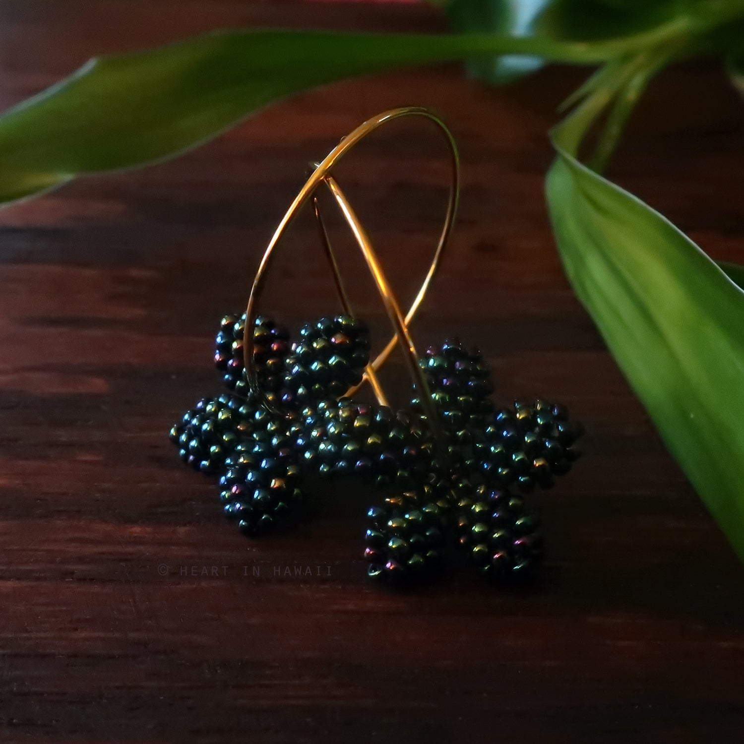 Heart in Hawaii Tiny Plumeria Flower Hoops - Galaxy Blue