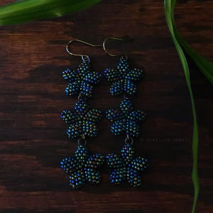 Heart in Hawaii Triple Plumeria Long Dangle Earrings - Galaxy Blue