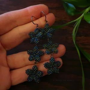 Heart in Hawaii Triple Plumeria Long Dangle Earrings - Galaxy Blue