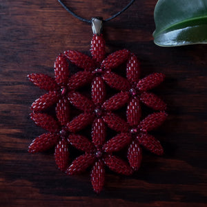 Temple Tree Flower of Life Beaded Pendant - Garnet