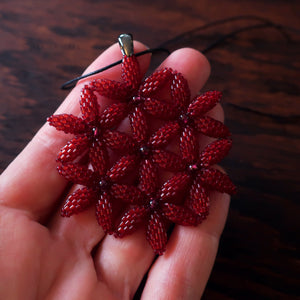 Temple Tree Flower of Life Beaded Pendant - Garnet