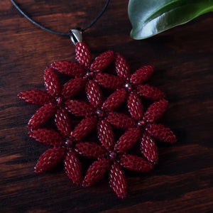 Temple Tree Flower of Life Beaded Pendant - Garnet