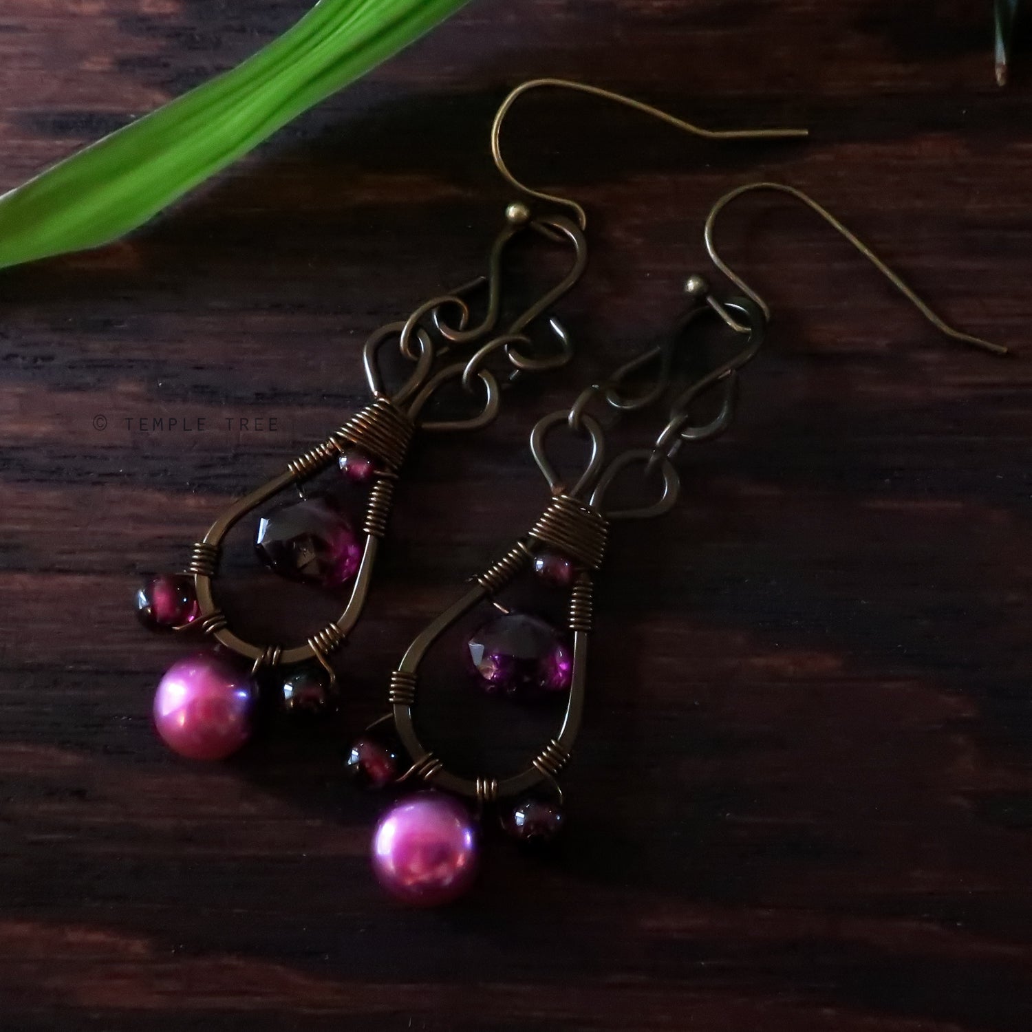 Temple Tree Pendulum Dangles in Bronze - Garnet