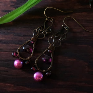 Temple Tree Pendulum Dangles in Bronze - Garnet