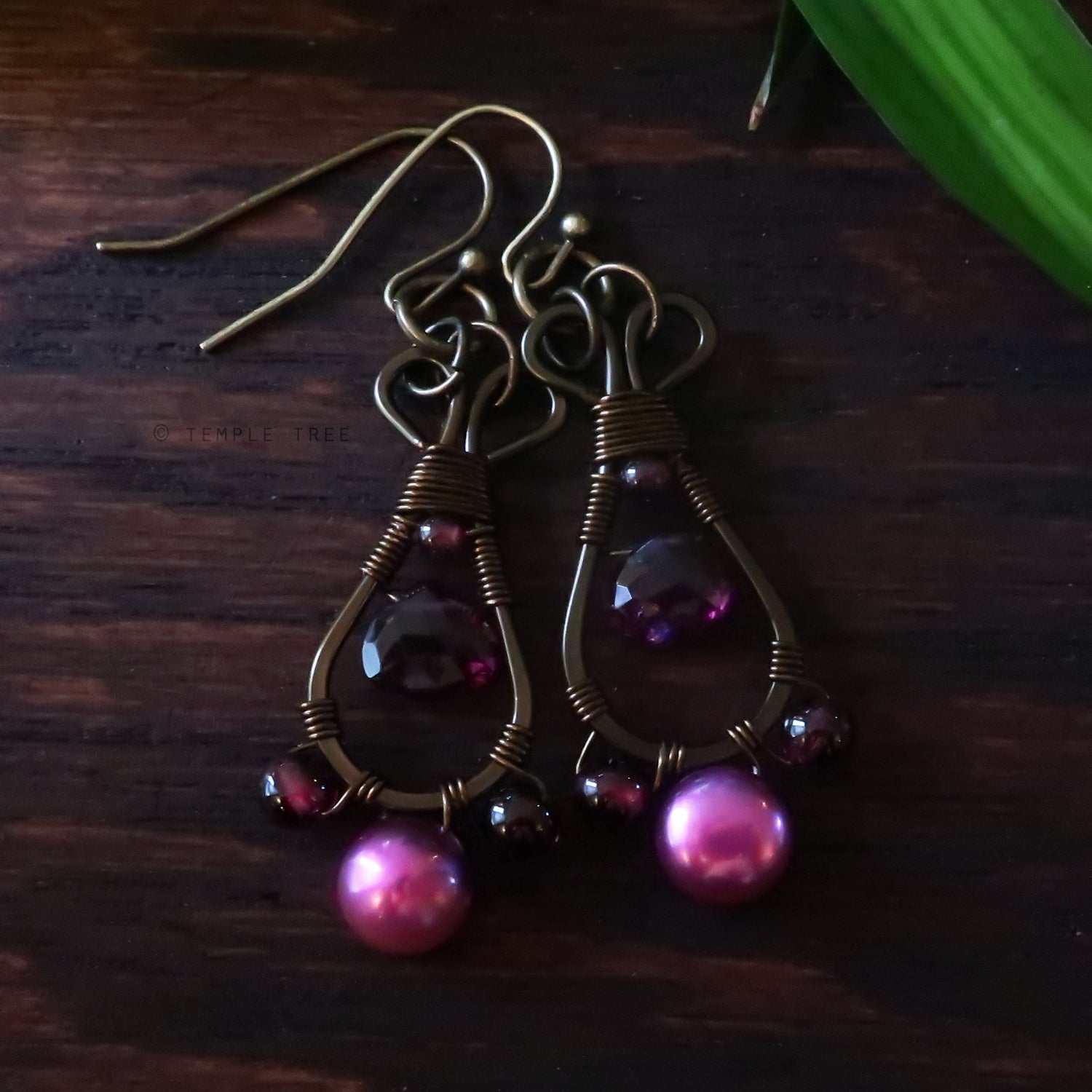 Temple Tree Pendulum Dangles in Bronze - Garnet