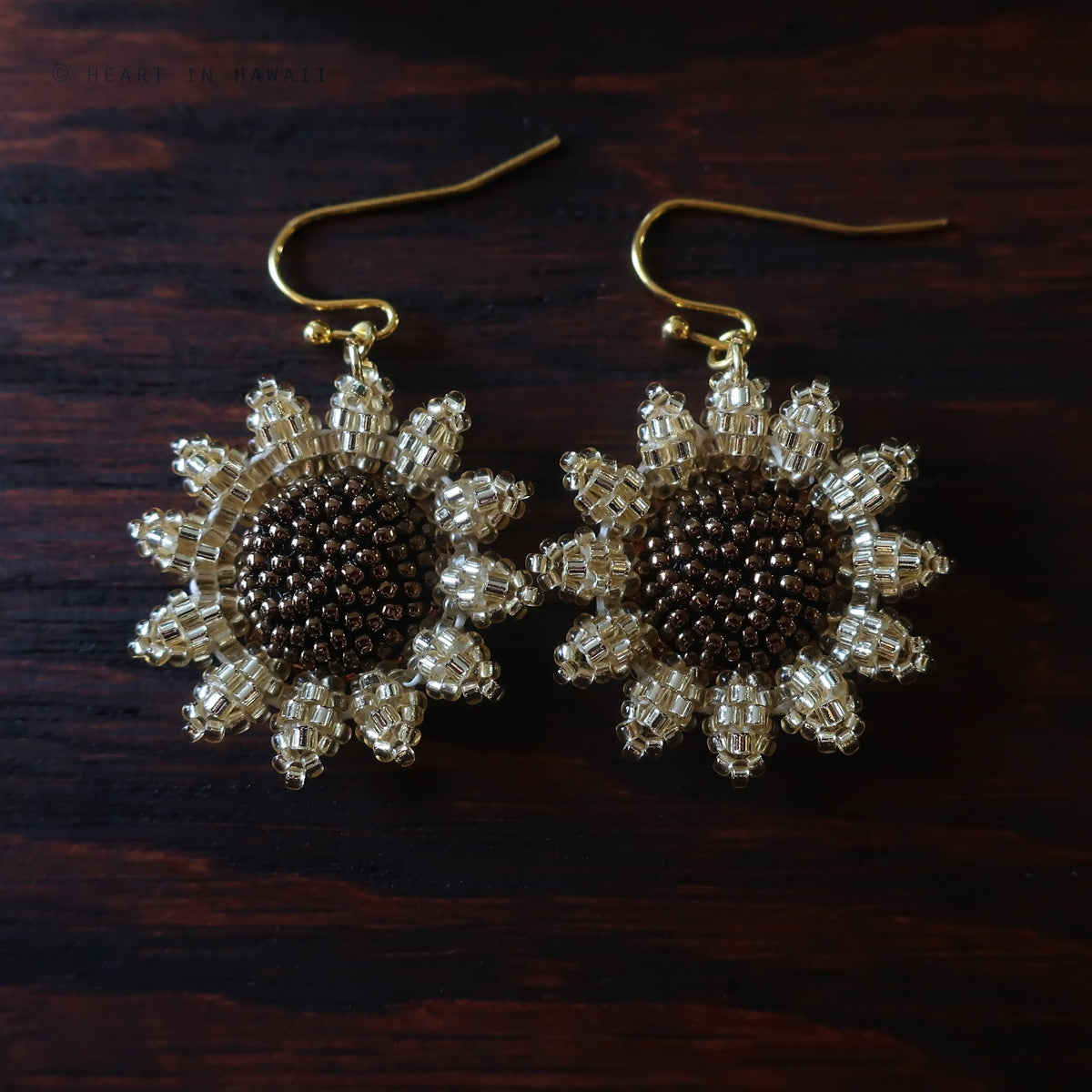 Heart in Hawaii Mini Beaded Sunflower Earrings - Sparkly Gold