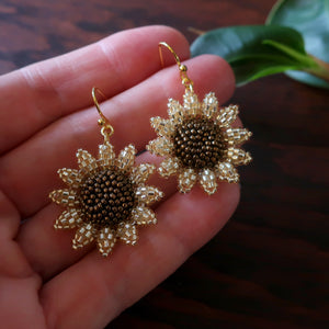 Heart in Hawaii Mini Beaded Sunflower Earrings - Sparkly Gold