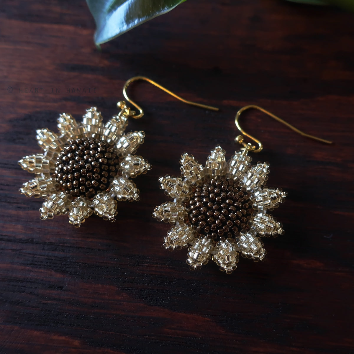 Heart in Hawaii Mini Beaded Sunflower Earrings - Sparkly Gold