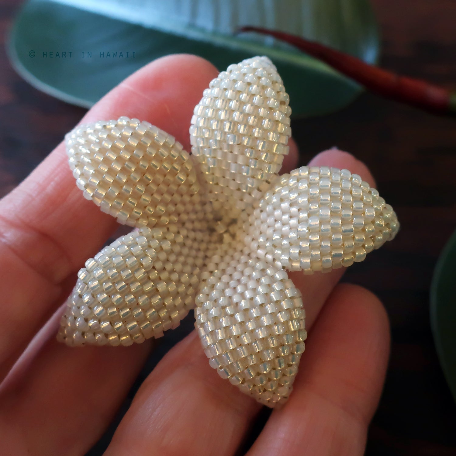 Heart in Hawaii Beaded Plumeria Flower Brooch - Sparkly Yellow