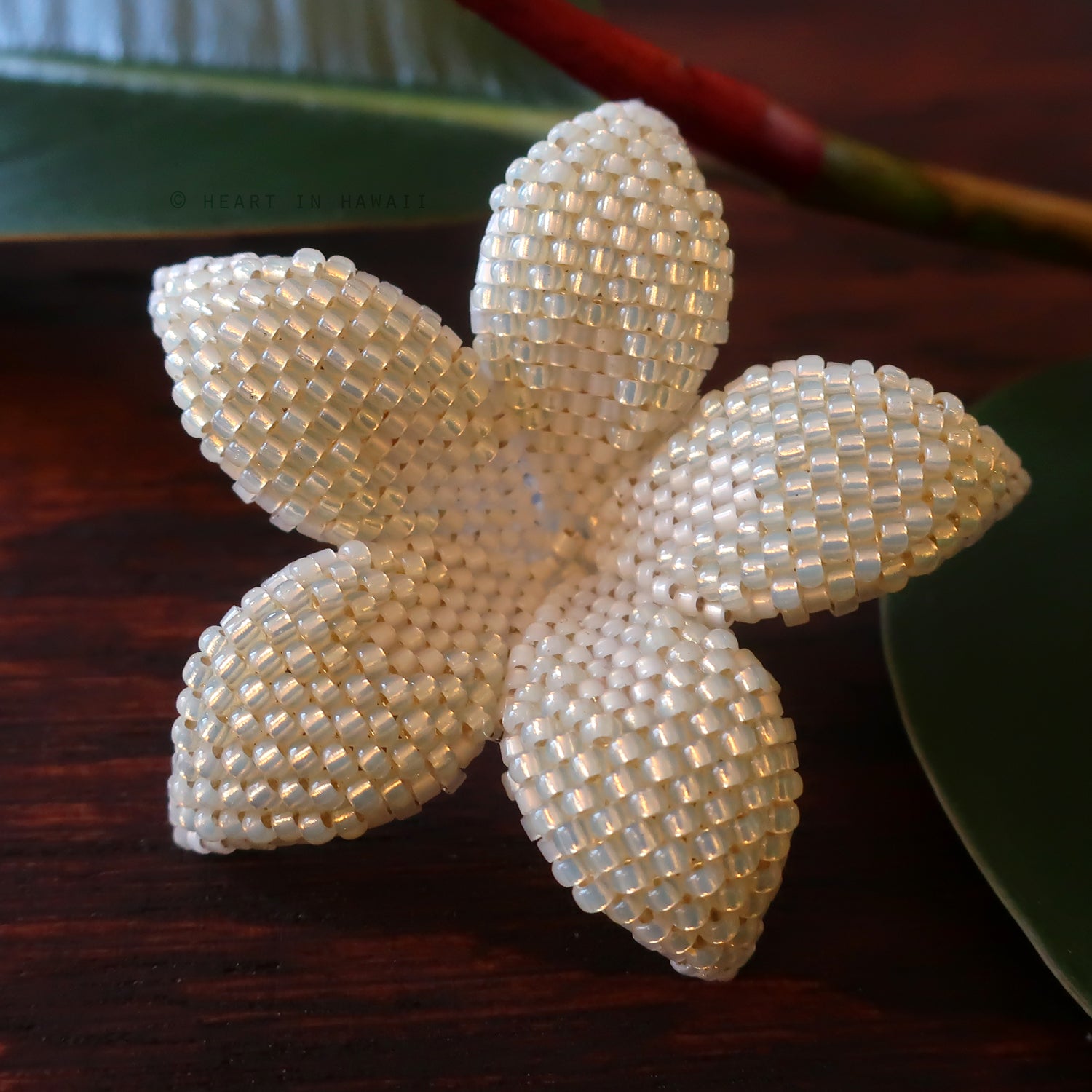 Heart in Hawaii Beaded Plumeria Flower Brooch - Sparkly Yellow