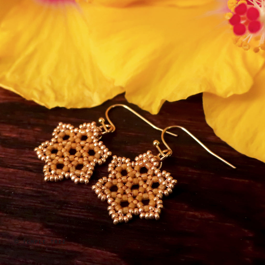 Temple Tree Hexagon Mandala Earrings - Gold-Lined Mango - Tiny