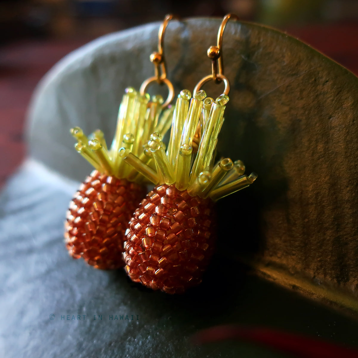 Heart in Hawaii Tiny Beaded Pineapple Earrings - Brass