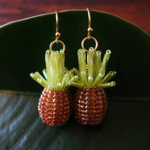 Heart in Hawaii Tiny Beaded Pineapple Earrings - Brass