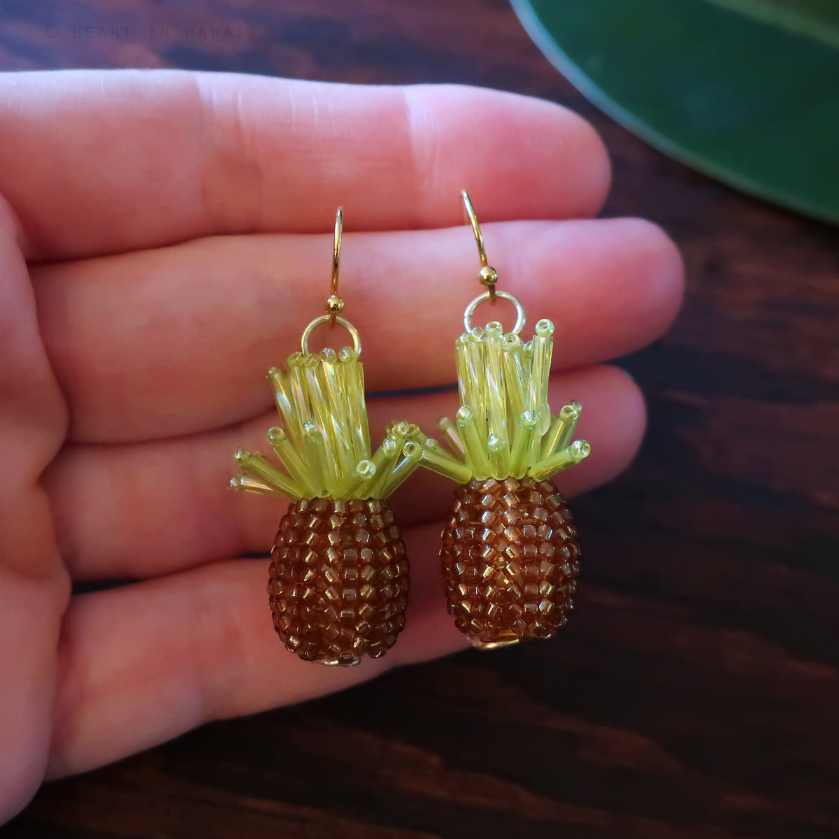 Heart in Hawaii Tiny Beaded Pineapple Earrings - Brass