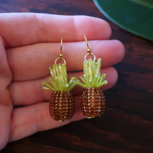 Heart in Hawaii Tiny Beaded Pineapple Earrings - Brass