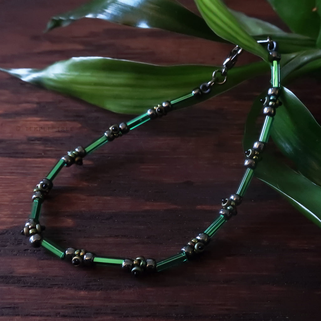 Temple Tree Lost Circuitry Beadwoven Bracelet with Rivets v2 - Green