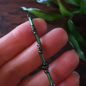 Temple Tree Lost Circuitry Beadwoven Bracelet with Rivets v2 - Green