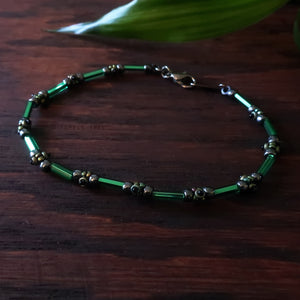 Temple Tree Lost Circuitry Beadwoven Bracelet with Rivets v2 - Green