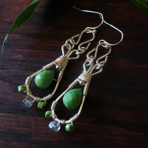 Temple Tree Silver-Plated Pendulum Dangle Earrings - Green Howlite