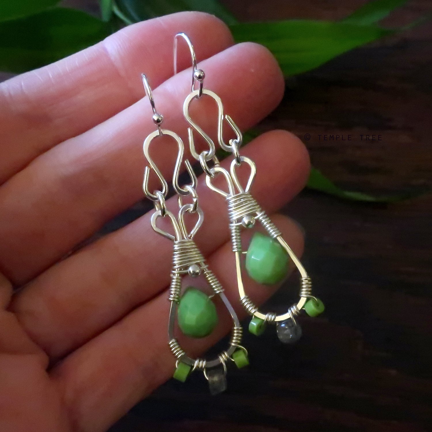 Temple Tree Silver-Plated Pendulum Dangle Earrings - Green Howlite