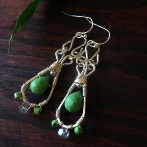 Temple Tree Silver-Plated Pendulum Dangle Earrings - Green Howlite