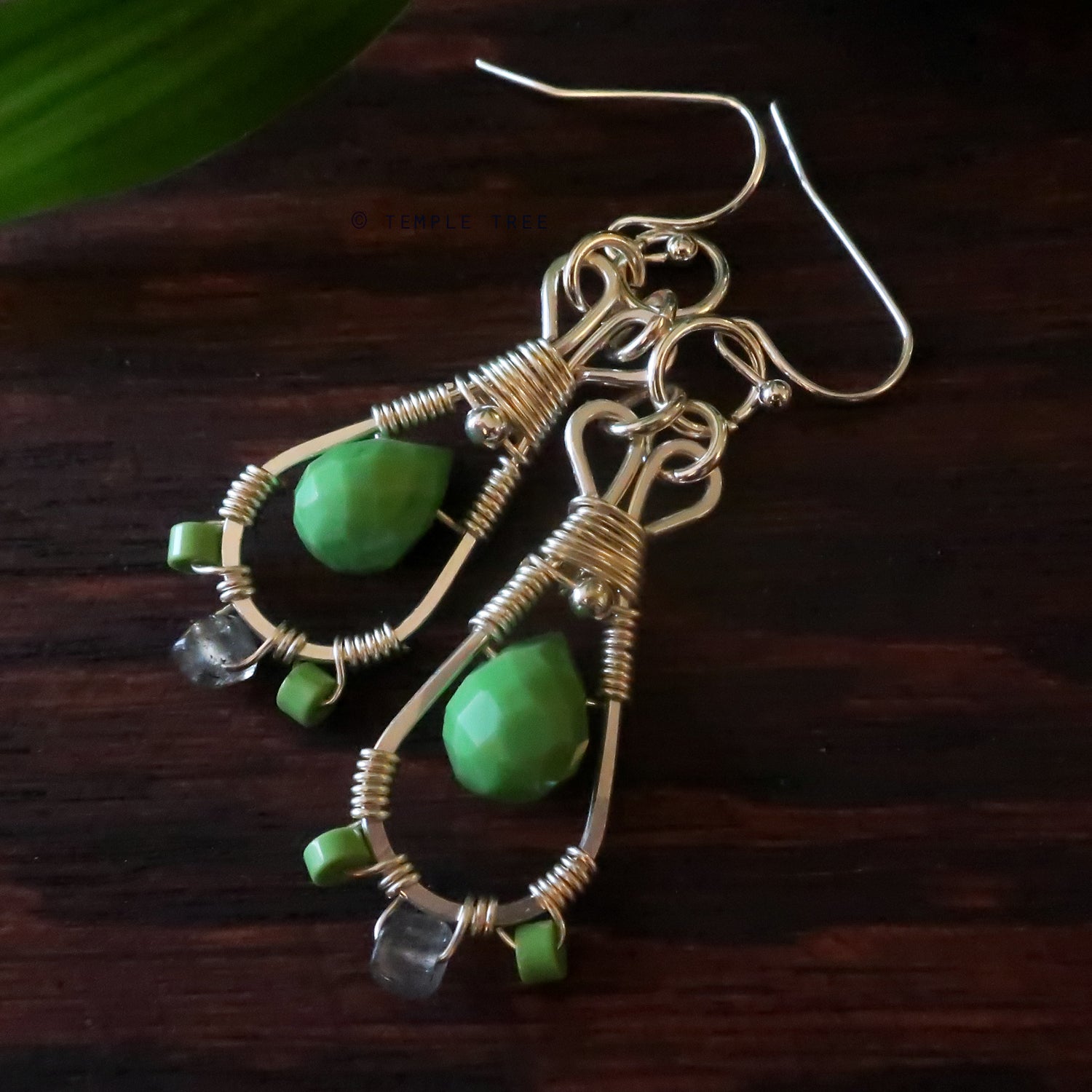 Temple Tree Silver-Plated Pendulum Dangle Earrings - Green Howlite