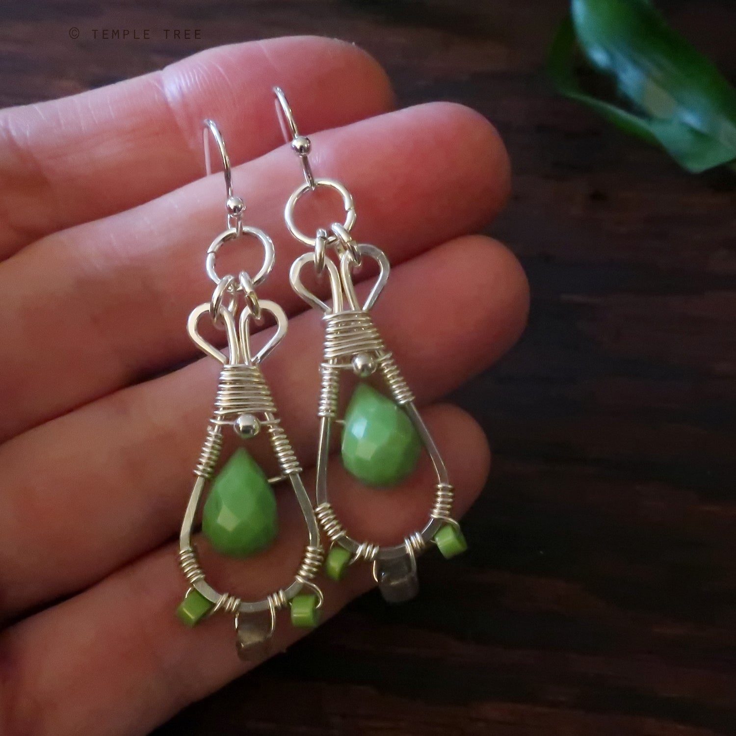 Temple Tree Silver-Plated Pendulum Dangle Earrings - Green Howlite