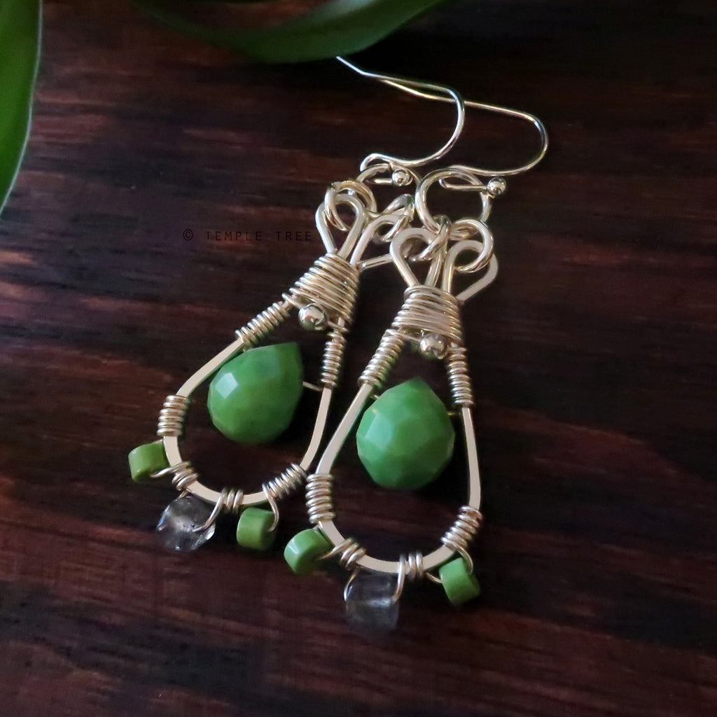 Temple Tree Silver-Plated Pendulum Dangle Earrings - Green Howlite