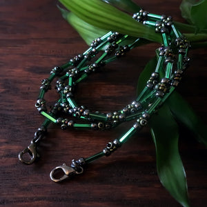 Temple Tree Lost Circuitry Beadwoven Mask Lanyard with Rivets - Green