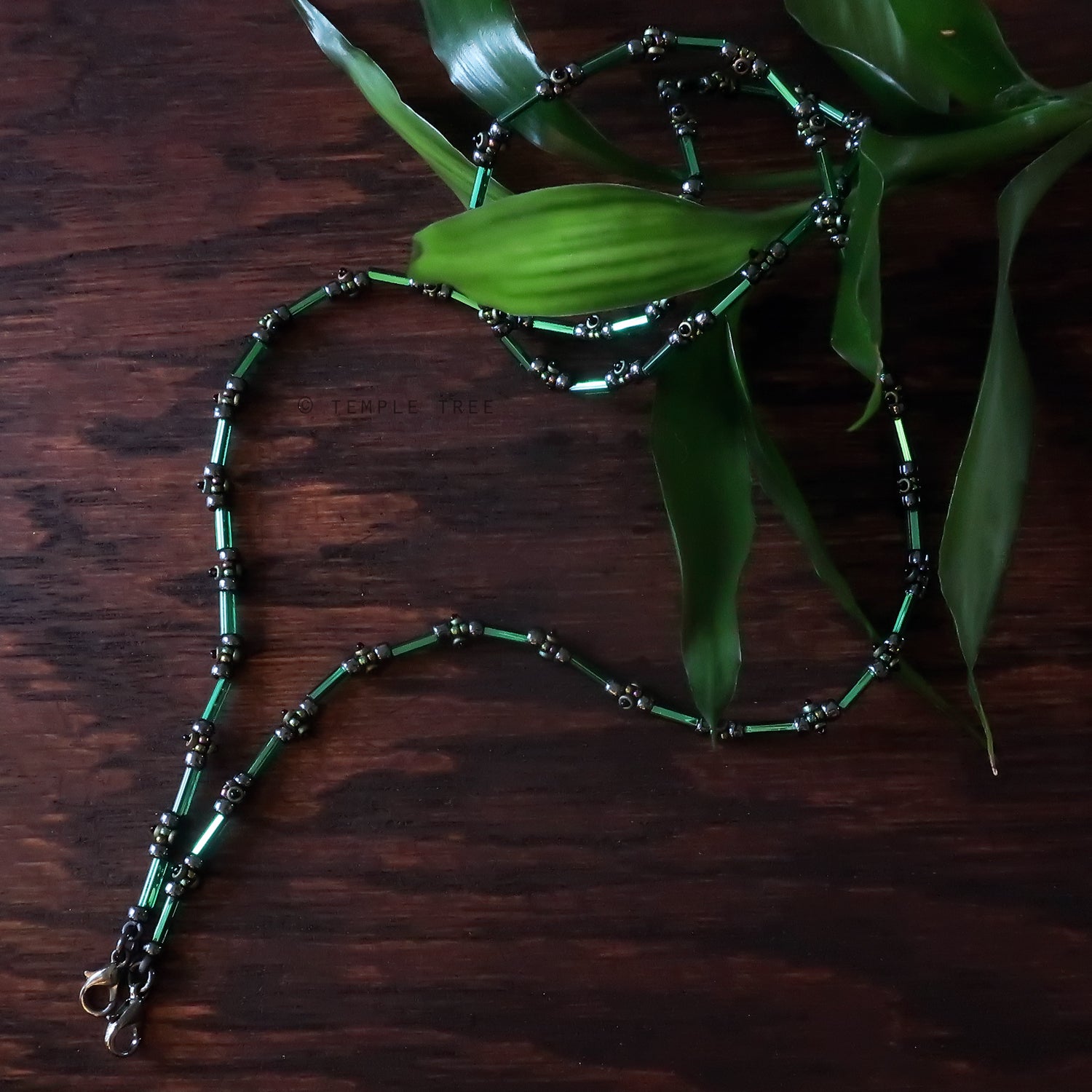 Temple Tree Lost Circuitry Beadwoven Mask Lanyard with Rivets - Green