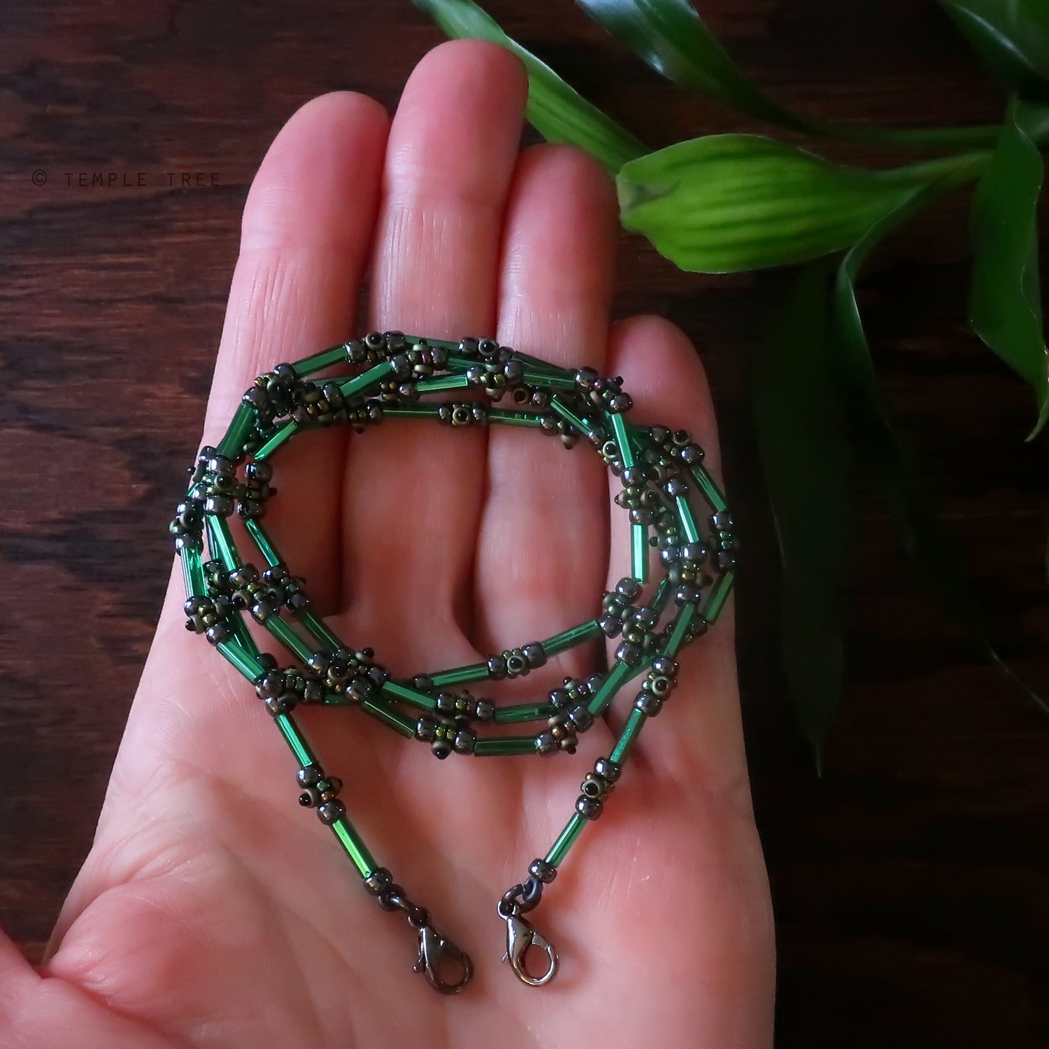 Temple Tree Lost Circuitry Beadwoven Mask Lanyard with Rivets - Green