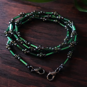 Temple Tree Lost Circuitry Beadwoven Mask Lanyard with Rivets - Green