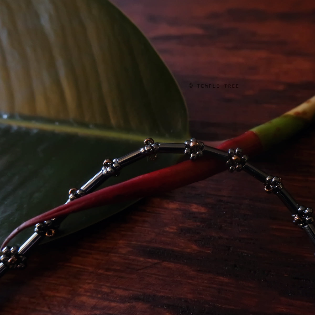 Temple Tree Curio Weave Beaded Bugle Bracelet - Hematite