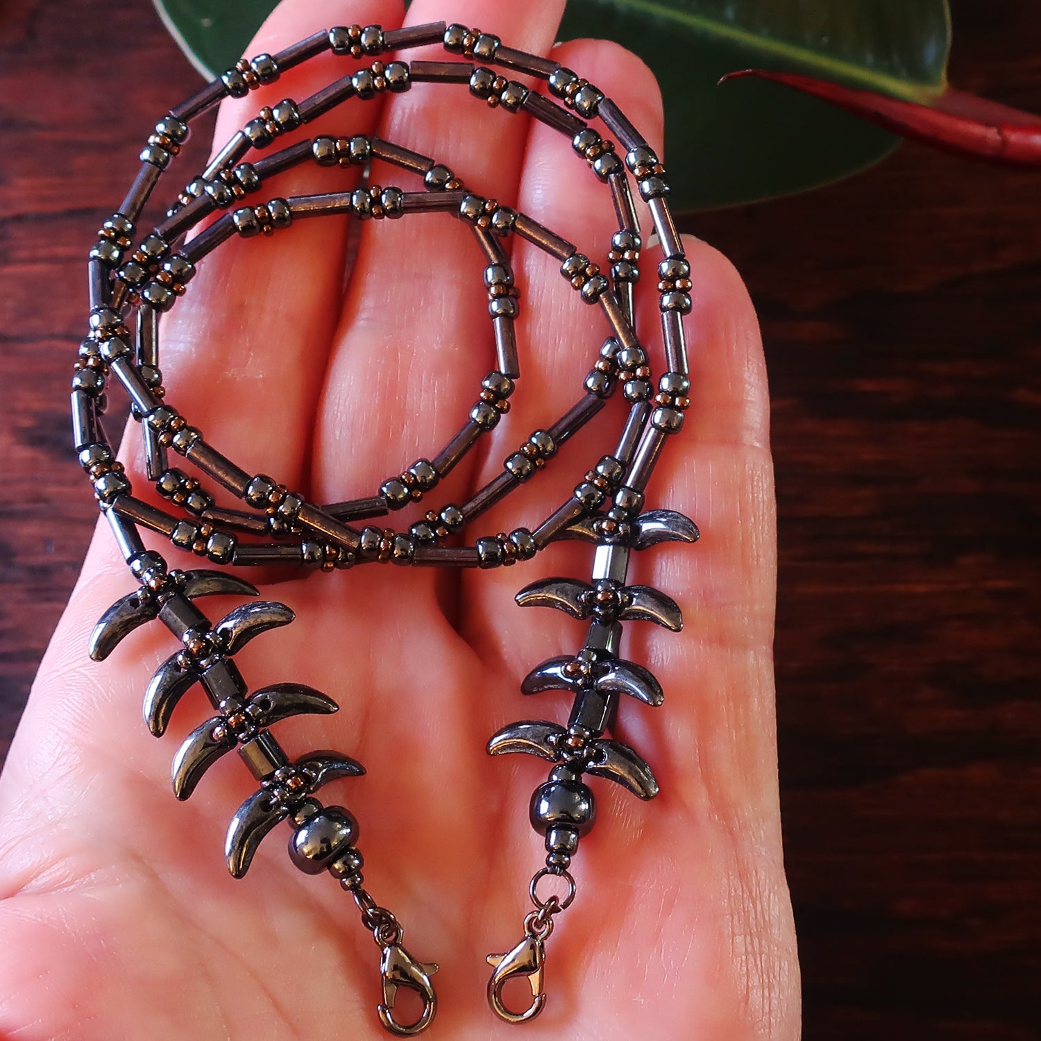Temple Vine Beadwoven Mask Lanyard by Temple Tree - Grey and Bronze