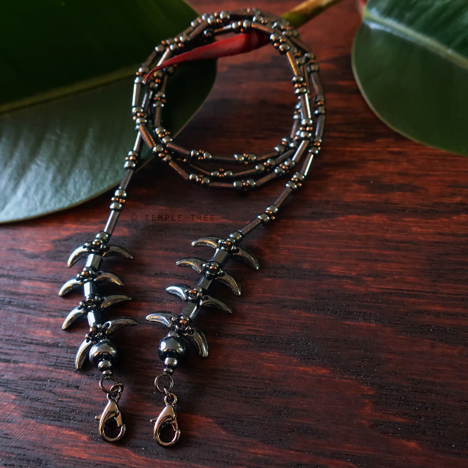 Temple Vine Beadwoven Mask Lanyard by Temple Tree - Grey and Bronze