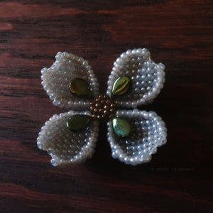 Heart in Hawaii Beaded Dogwood Quatrefoil Brooch - Grey with Green