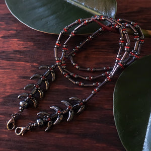 Temple Vine Beadwoven Mask Lanyard by Temple Tree - Grey and Red