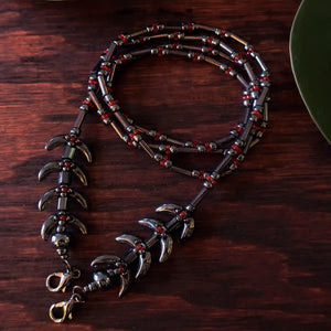 Temple Vine Beadwoven Mask Lanyard by Temple Tree - Grey and Red