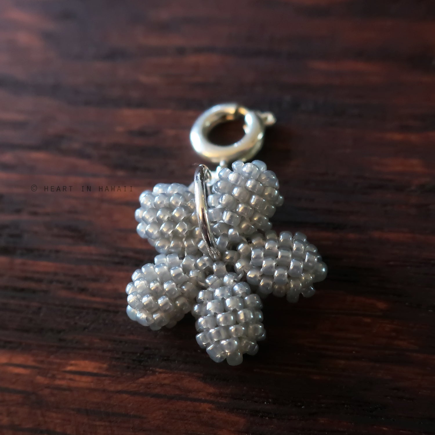 Heart in Hawaii Tiny Beaded Plumeria Clasp Charm - Dove Grey