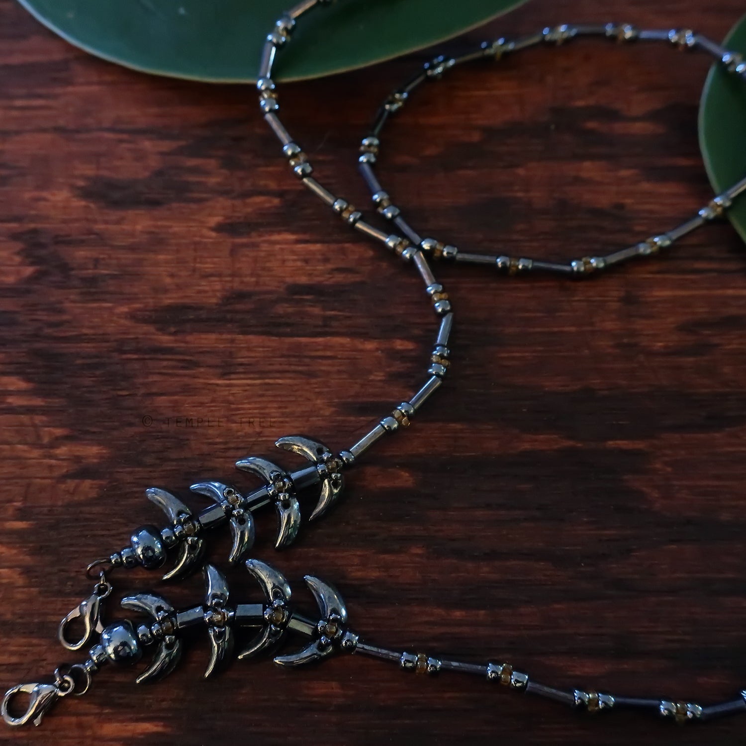 Temple Vine Beadwoven Mask Lanyard by Temple Tree - Grey and Topaz