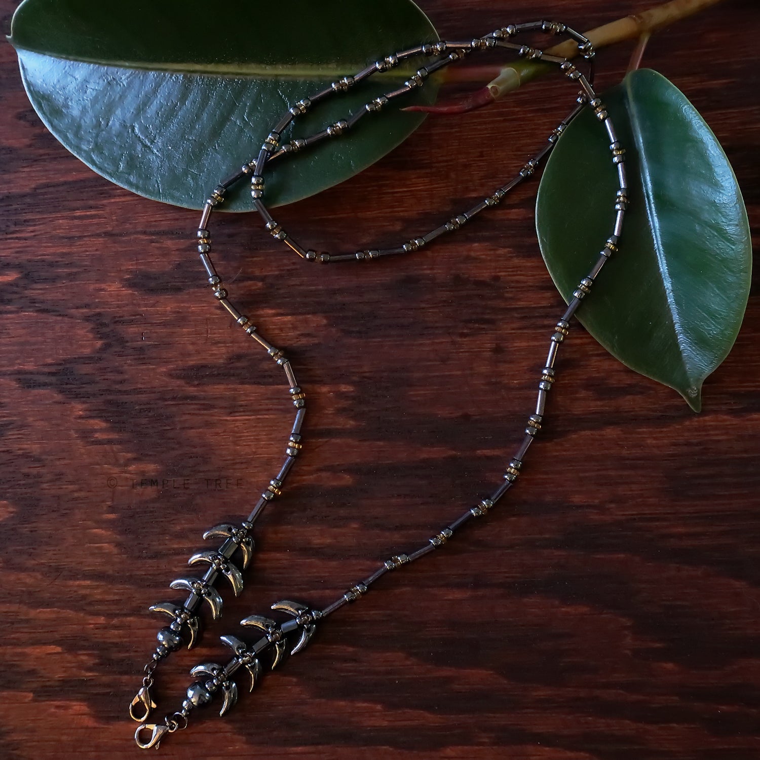 Temple Vine Beadwoven Mask Lanyard by Temple Tree - Grey and Topaz