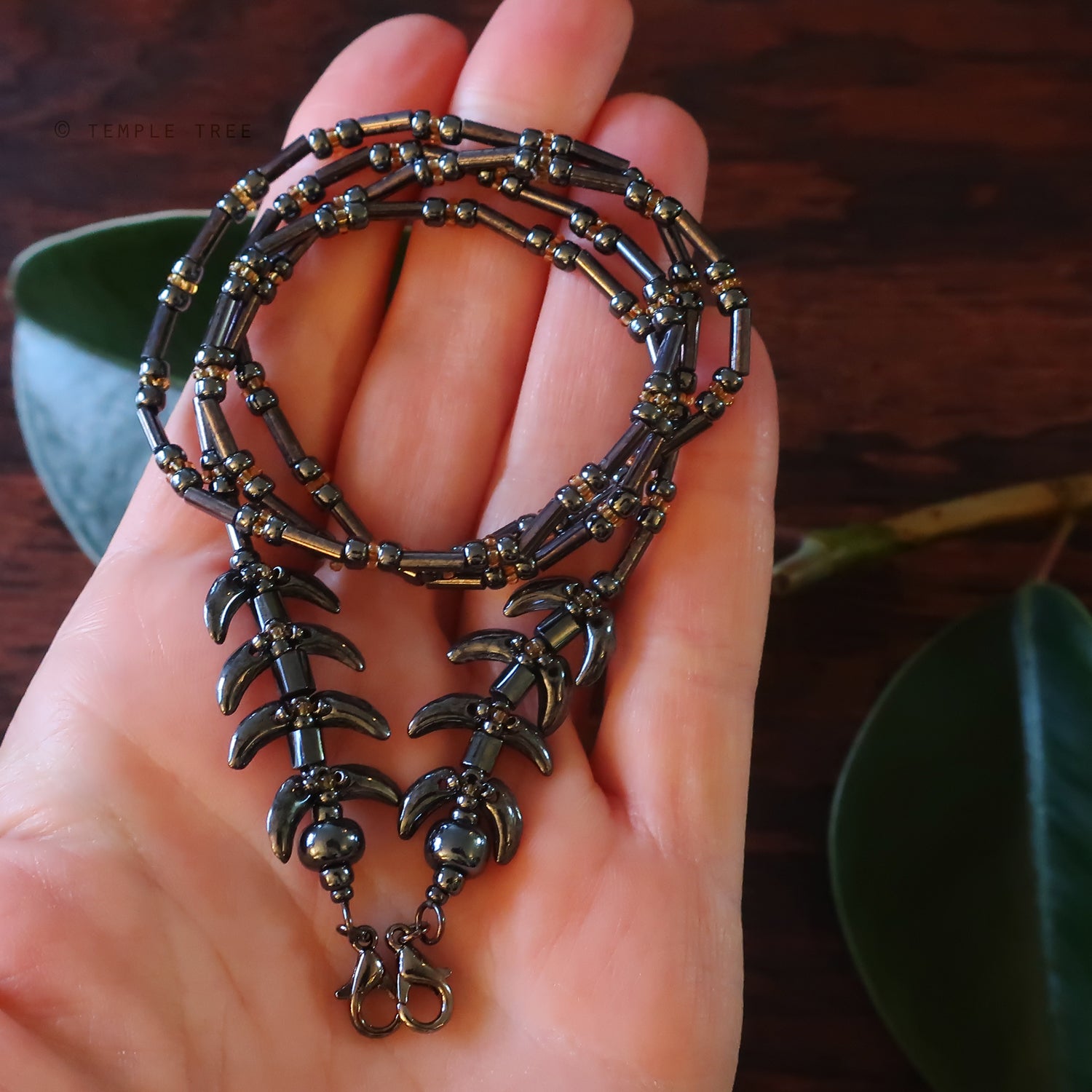 Temple Vine Beadwoven Mask Lanyard by Temple Tree - Grey and Topaz