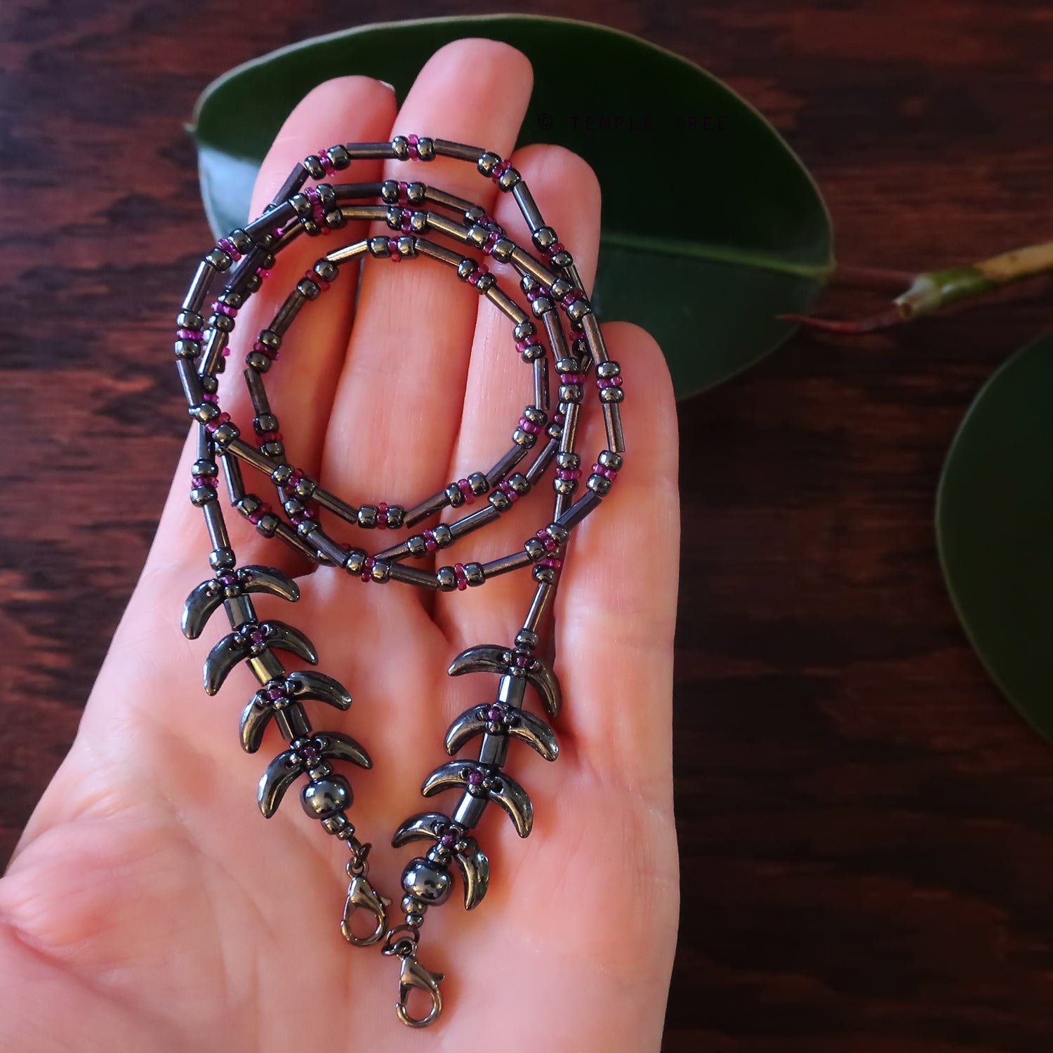 Temple Vine Beadwoven Mask Lanyard by Temple Tree - Grey with Violet