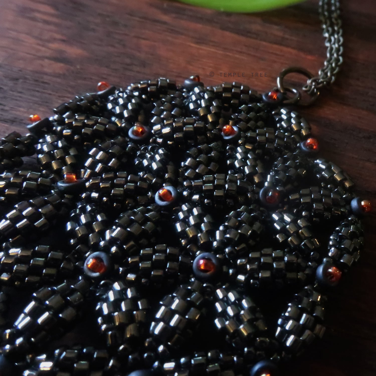 Temple Tree Flower of Life Beaded Pendant v2 - Metallic Grey